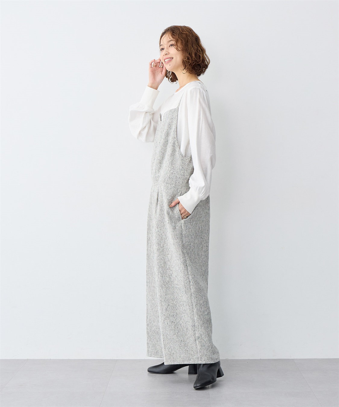 anyfee/大きいサイズ】ツイードキャミビスチェ風サロペット