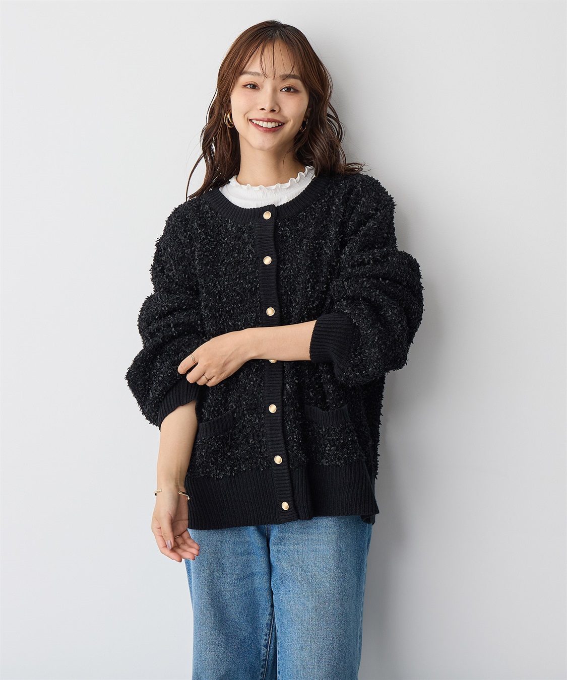 anyfee/プラスサイズ】リボンヤーンニットカーディガン Life Style by