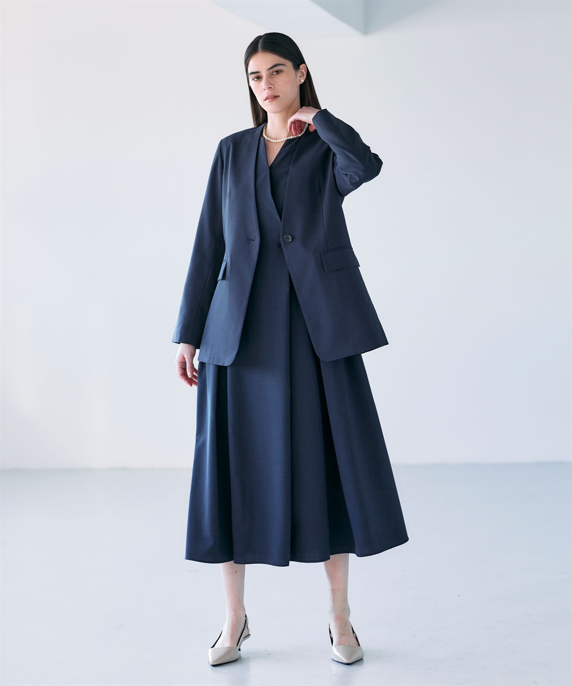 ウォッシャブルキーネックワンピース【CLEAN MOTION】 N.O.R.C｜クロス