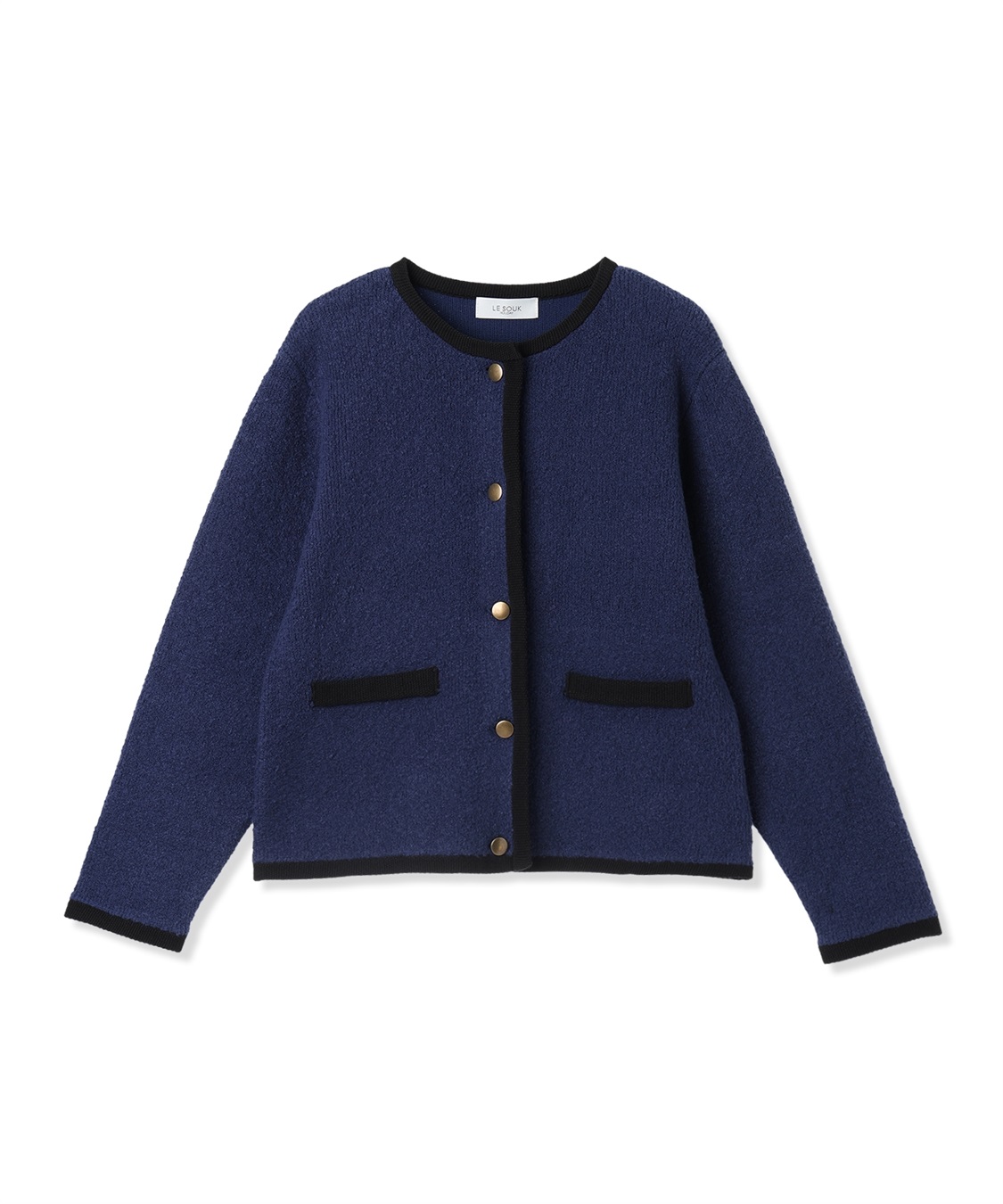 ノーカラーニットジャケット【ハンドウォッシャブル】 LE SOUK HOLIDAY