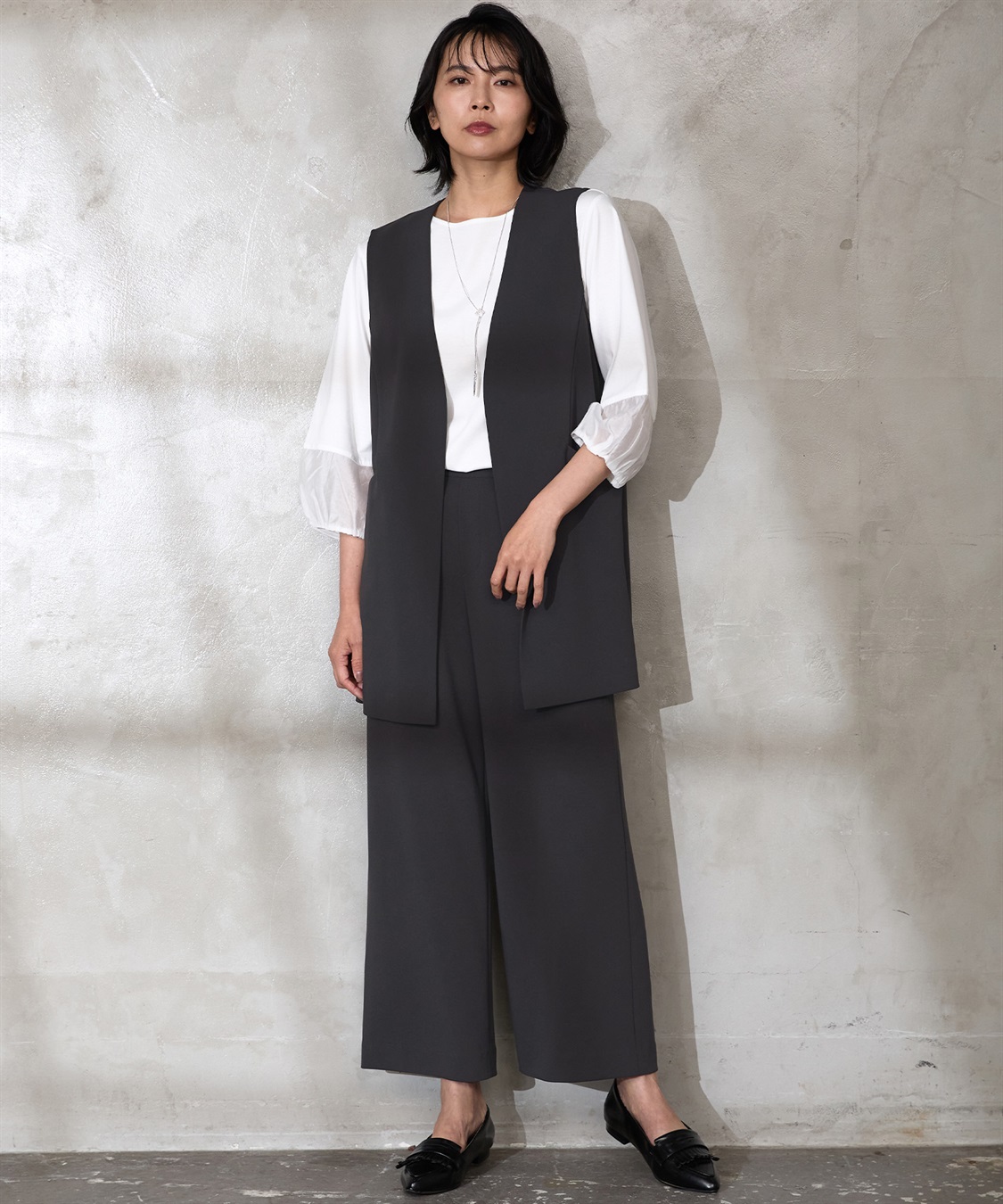 セットアップ対応】ジョーゼットロングジレ A/C DESIGN BY ALPHA CUBIC