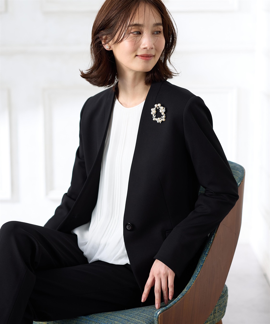 アルファブリック】ストレッチカラーレスジャケット【セットアップ対応