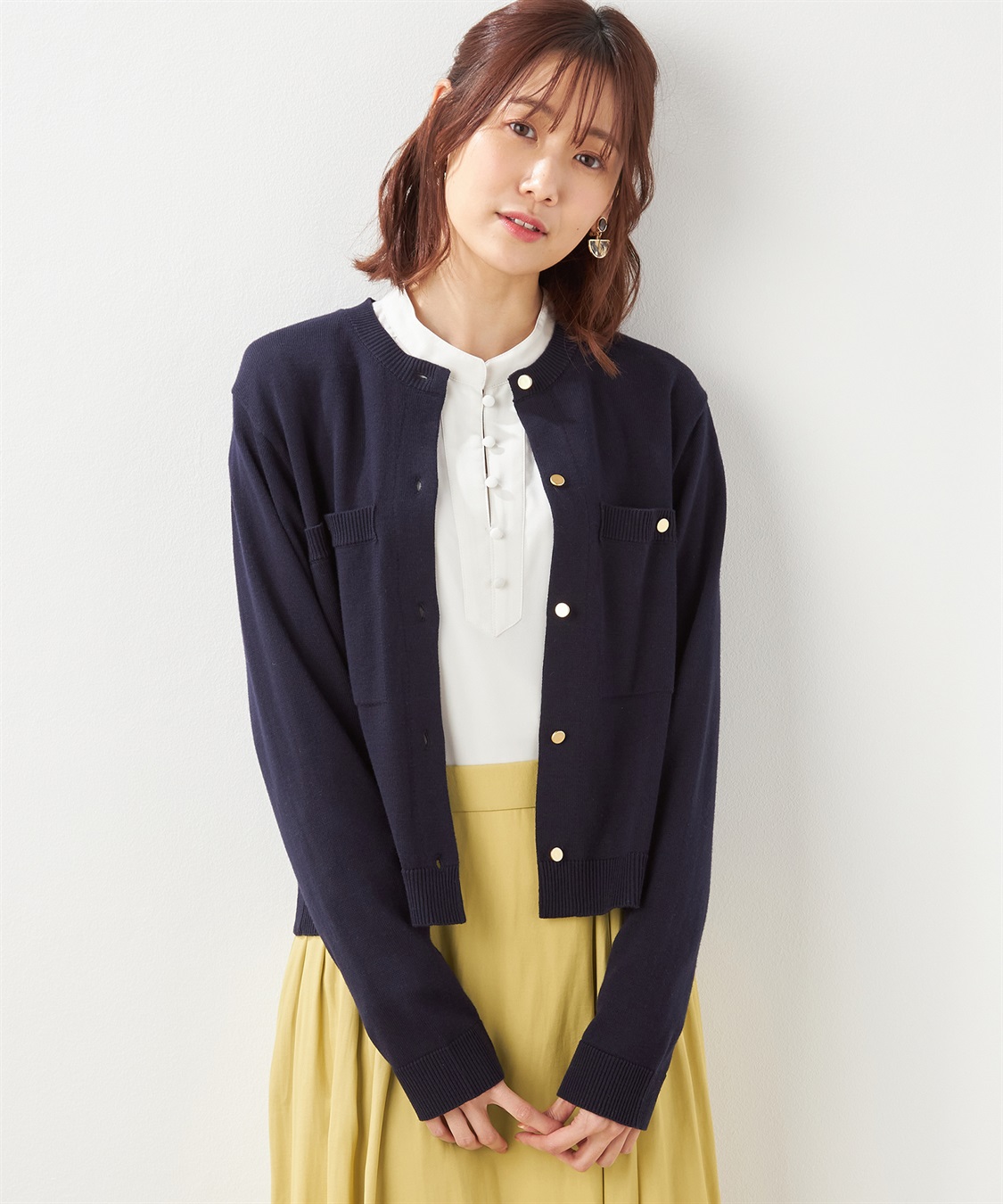 ボタンアクセントニットカーディガン Petit Honfleur｜クロスプラス