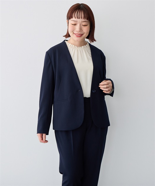 anyfee/プラスサイズ】ノーカラージャケット《ウォッシャブル/洗濯OK