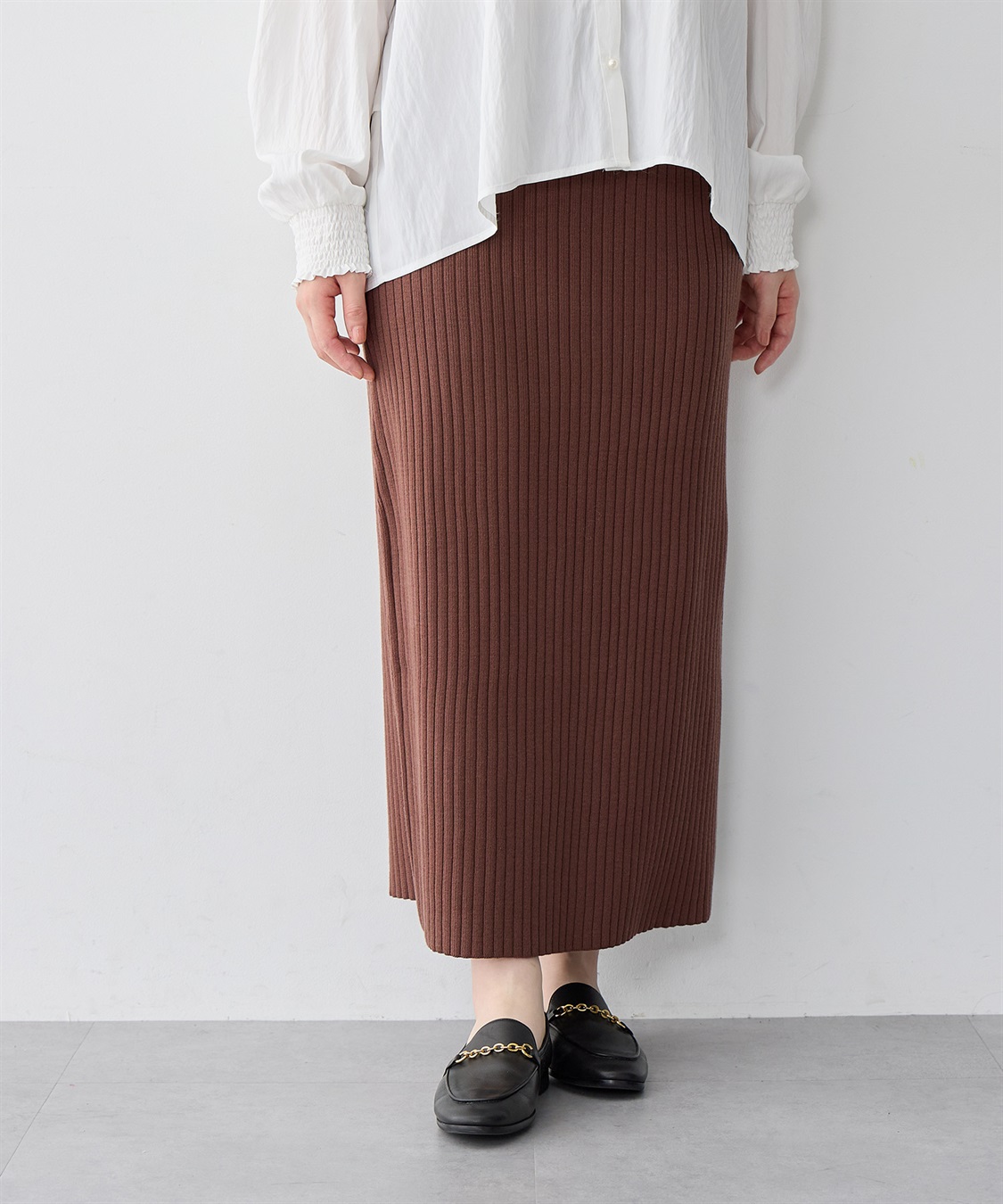 anyfee/プラスサイズ】ウォームタッチリブニットタイトスカート《低