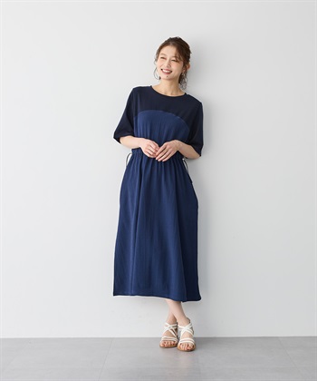 anyfee/プラスサイズ】ビスチェ風切り替えドロストコードワンピース