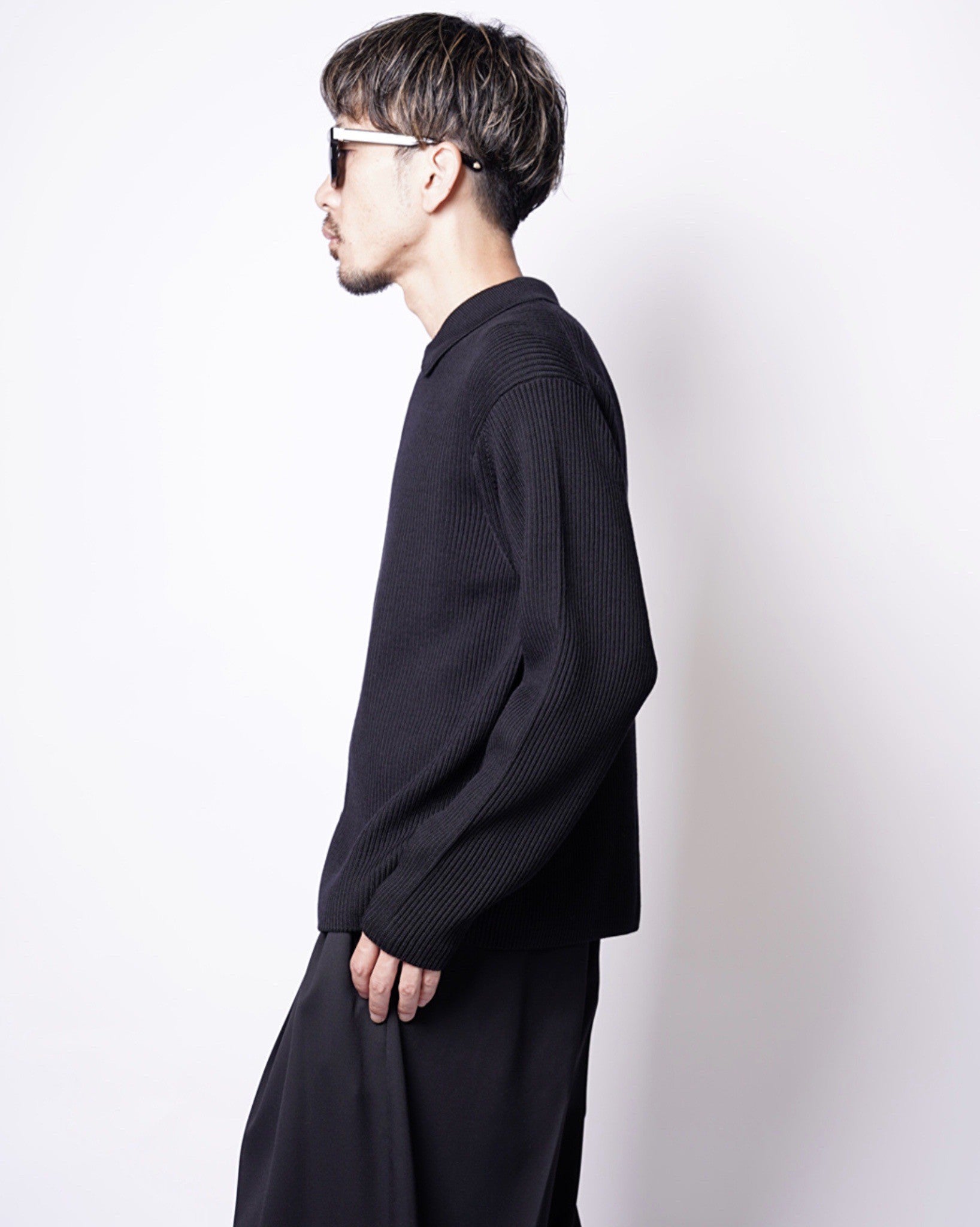 BATONER】SOLID WOOL RIB POLO ZIP UP CARDIGAN-AMANOJAK. – Amanojak.