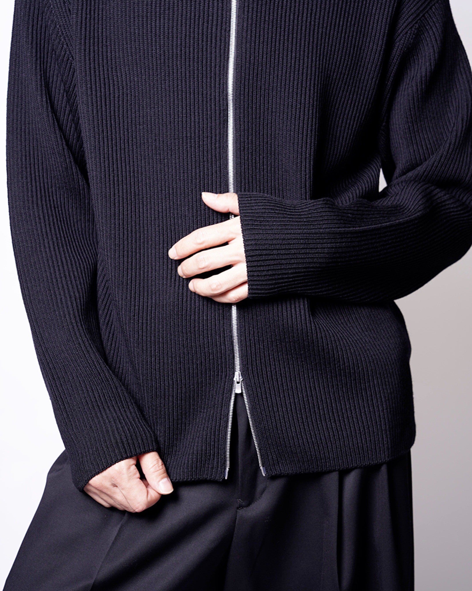 BATONER】SOLID WOOL RIB POLO ZIP UP CARDIGAN-AMANOJAK. – Amanojak.