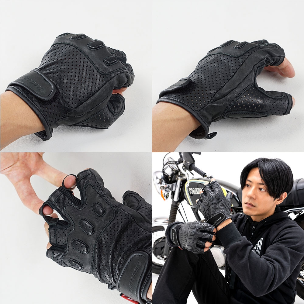 RR8361 パンチングレザーハーフフィンガーグローブDS - ROUGH＆ROAD