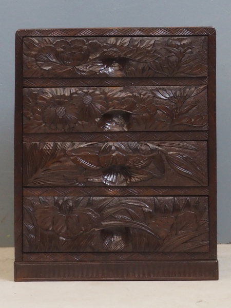 日光彫　 小引き出し 抽斗 5杯 美しい花々が描かれる日光彫の小引き出し DC7967 – 古福庵 [ KOFUKUAN