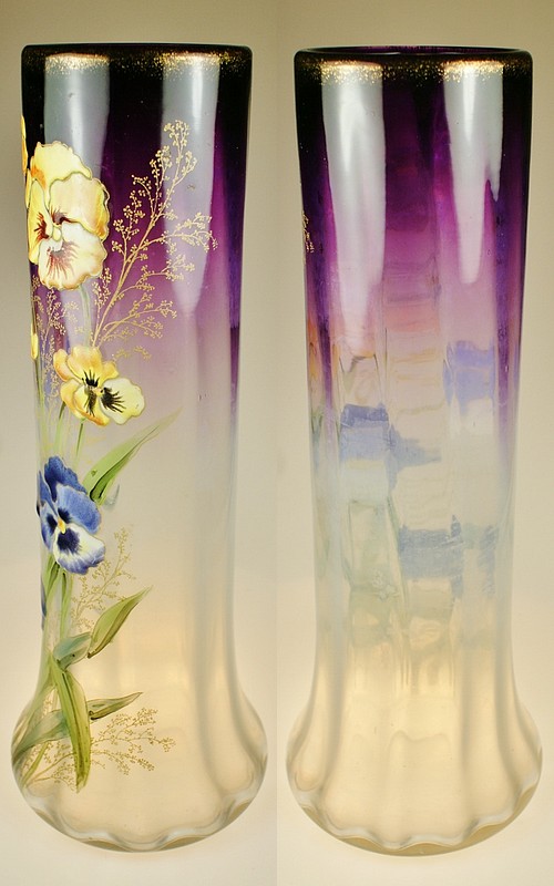 LEGRAS】ルグラ パンジー文エナメル彩花瓶 - アンティック 姉妹社