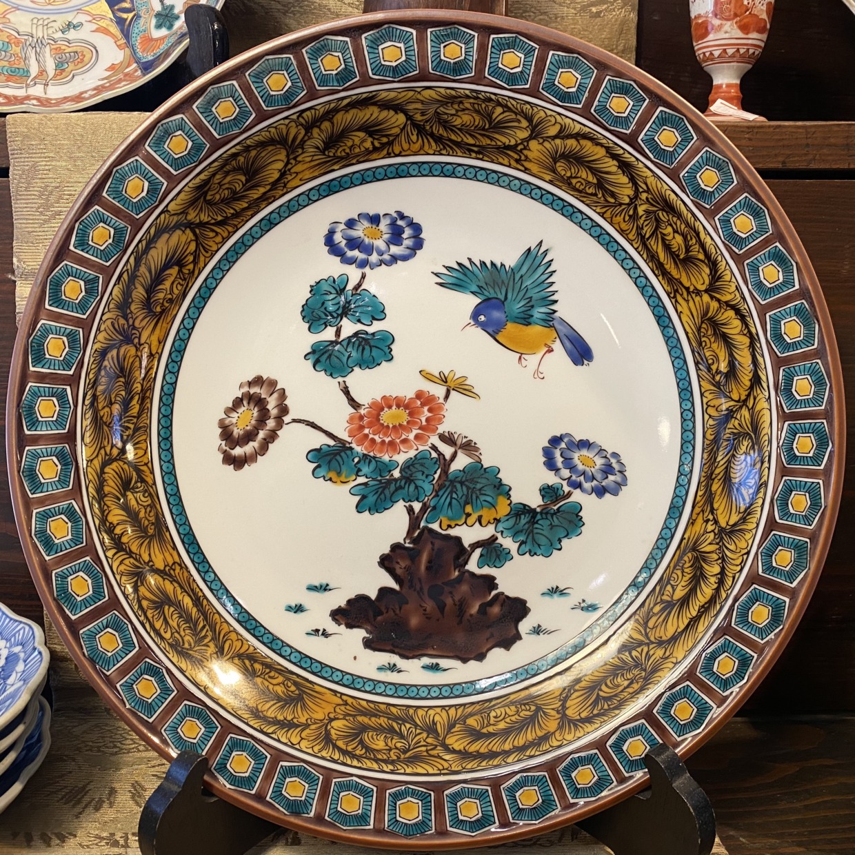 花・鳥 大皿 吉田屋風 九谷焼 | Antique Nanae