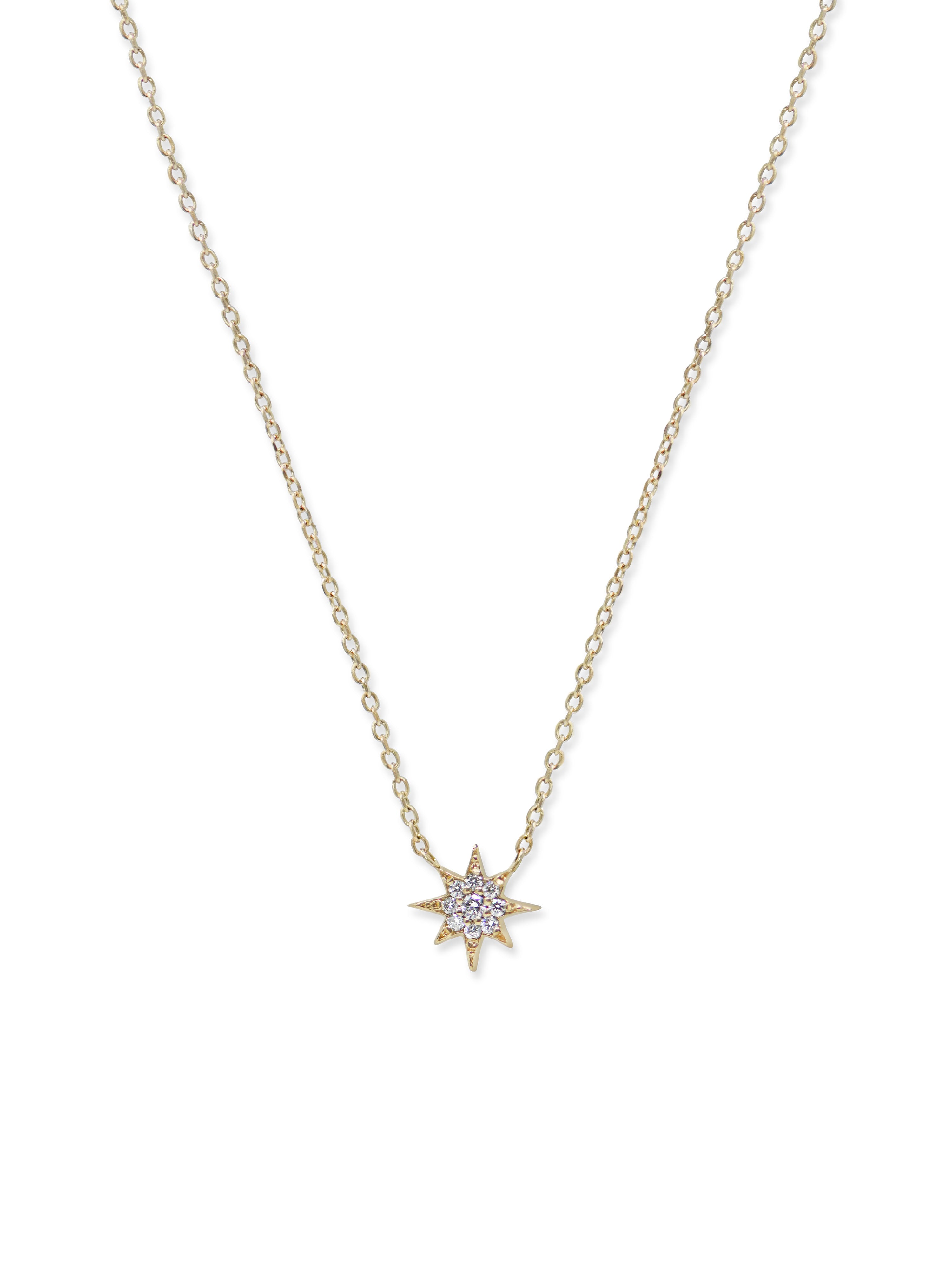 ANZIE | 14k Gold Aztec Mini North Star Pavé Diamond Pendant Necklace