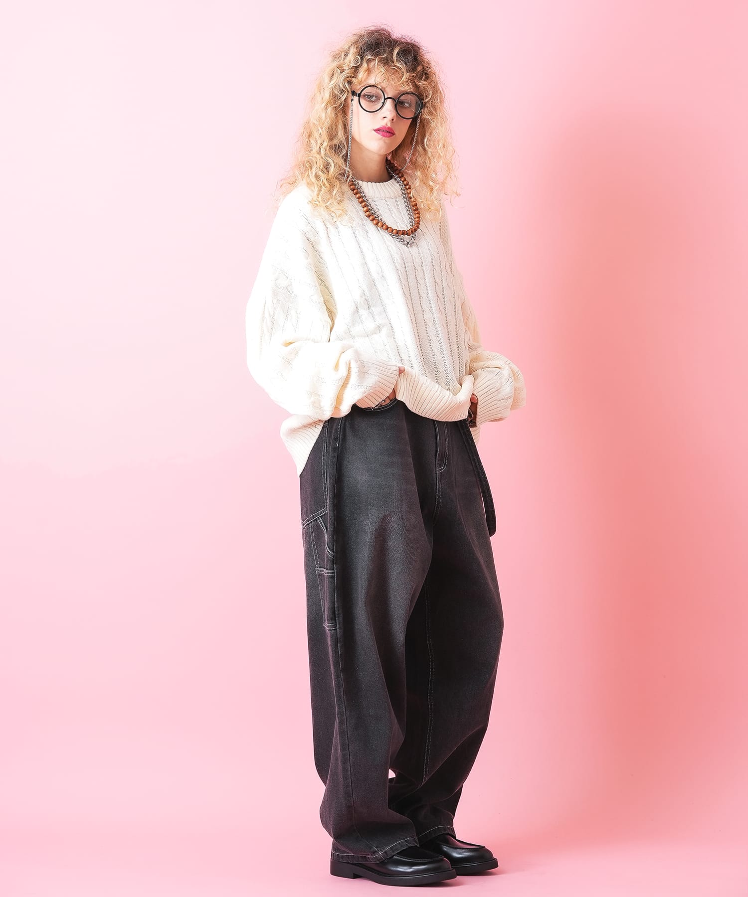 ケーブル編みニットオーバーサイズセーター / メンズ レディース ユニ