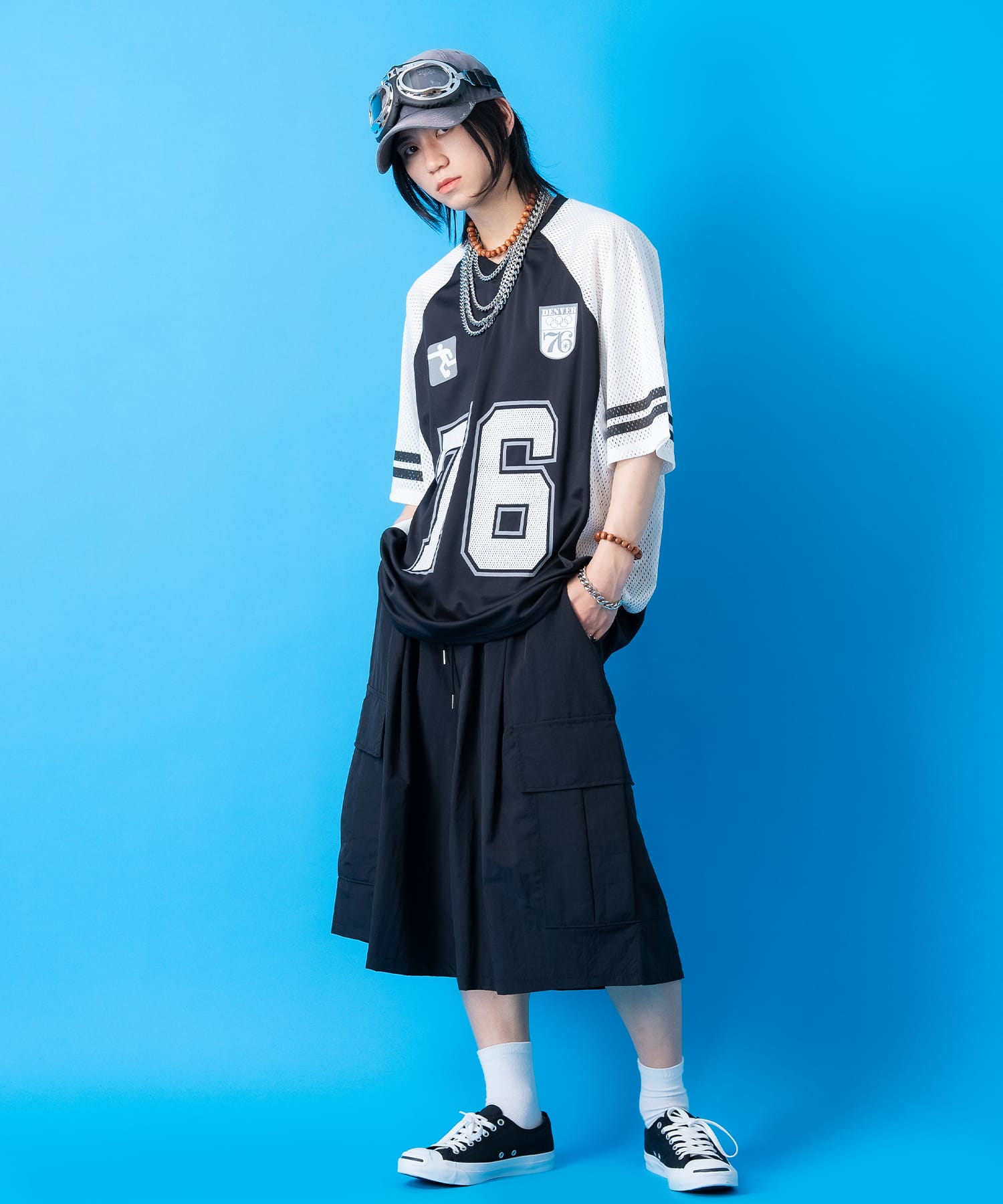 コンビメッシュツートーン切り替えナンバリングフットボールシャツ