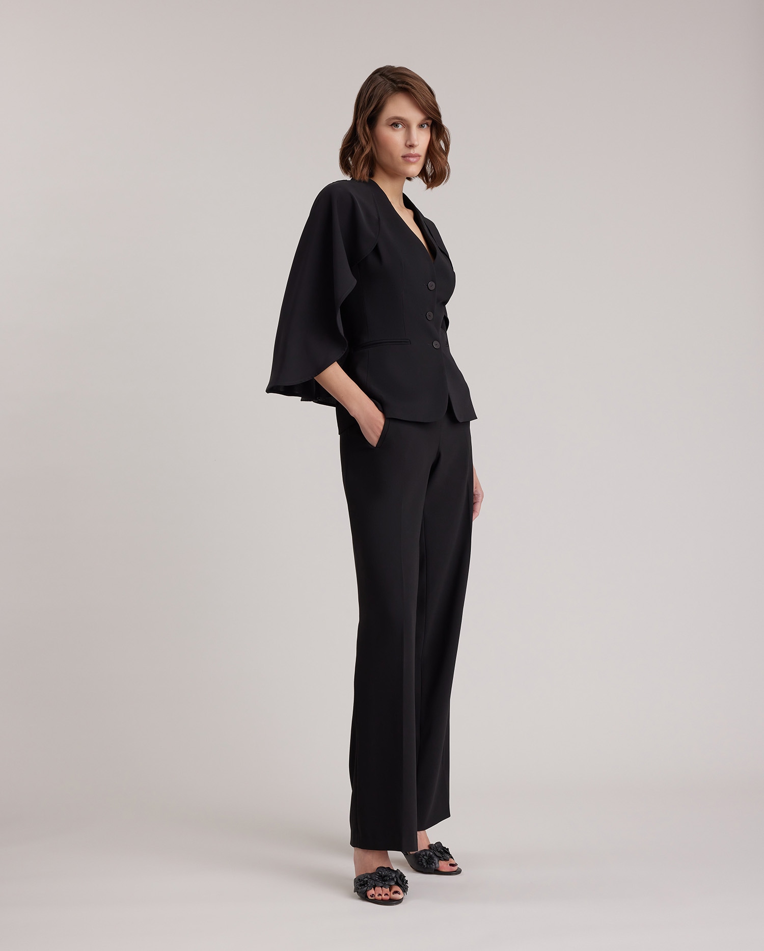 MYLIANE Black Cape Jacket in Crepe