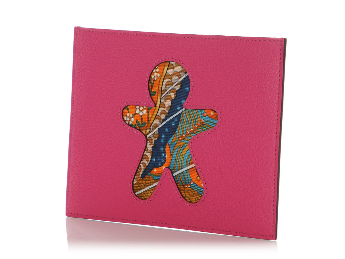 Hermès Pink and Brown Chèvre Gingerbread Petit H Passport Holder