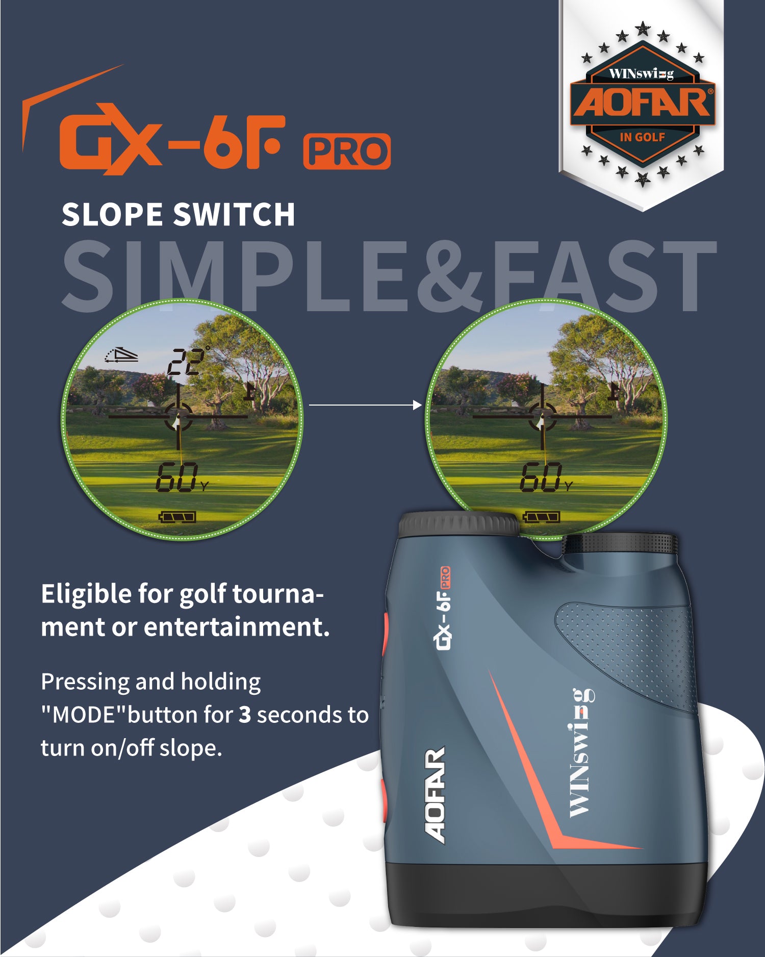 AOFAR GX-6F PRO Golf Rangefinder | Slope Mode with Flag-Lock and