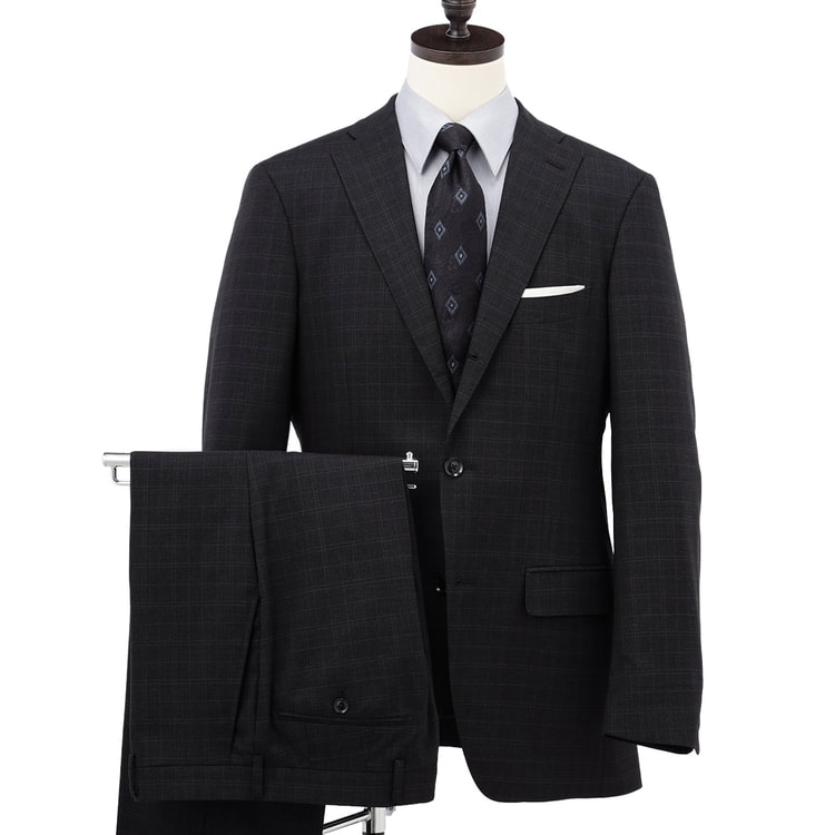 アスレチックウール 段返り3つボタンスーツ チャコールグレー