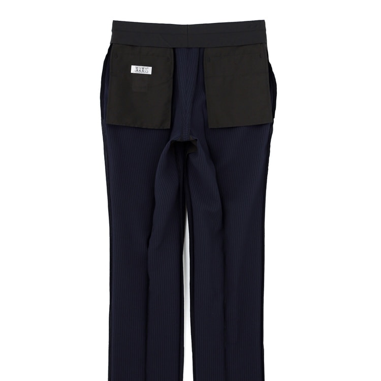 アウトレット】洗える ストレッチ 2パンツスーツ 紺ストライプ LES MUE