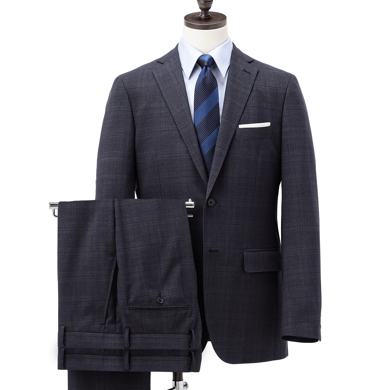 特価】【WEB限定価格】洗えるエアクールスーツ 2パンツ 紺チェック LES