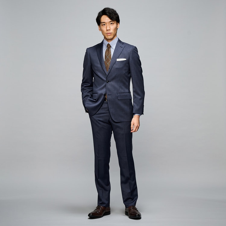 REDA インポート素材スーツ 段返り3つボタン 紺無地 スリム JUNKO S