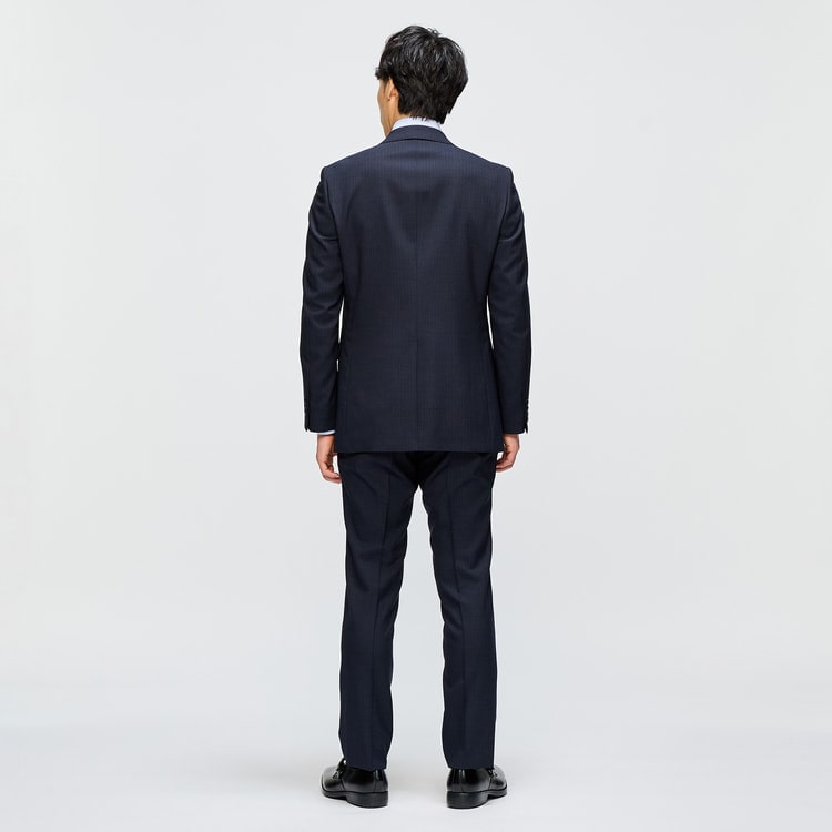 ストレッチ 洗える ウールブレンド 2パンツスーツ 紺 シャドー LES MUE