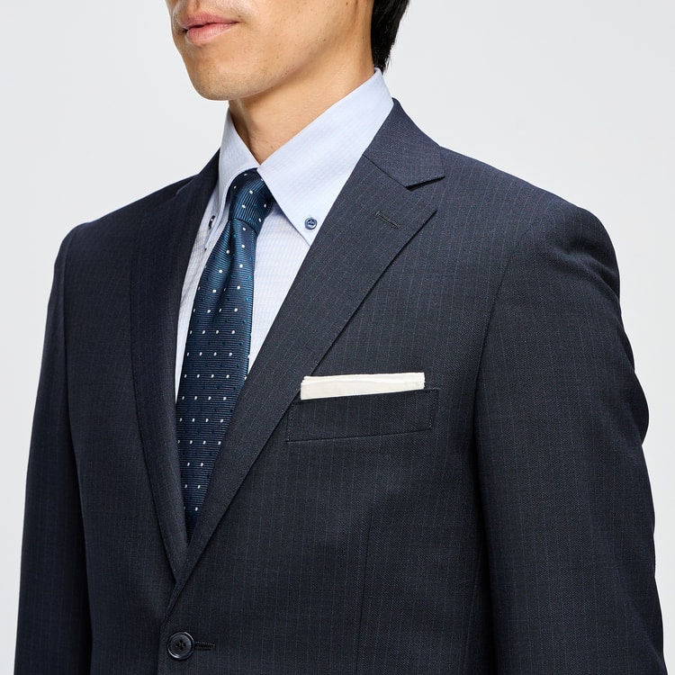 ストレッチ 洗える ウールブレンド 2パンツスーツ 紺 シャドー LES MUE