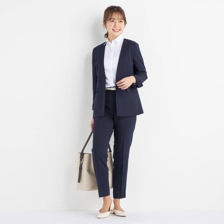 アウトレット】Oggiコラボ 2wayストレッチ ノーカラージャケット 紺 セ