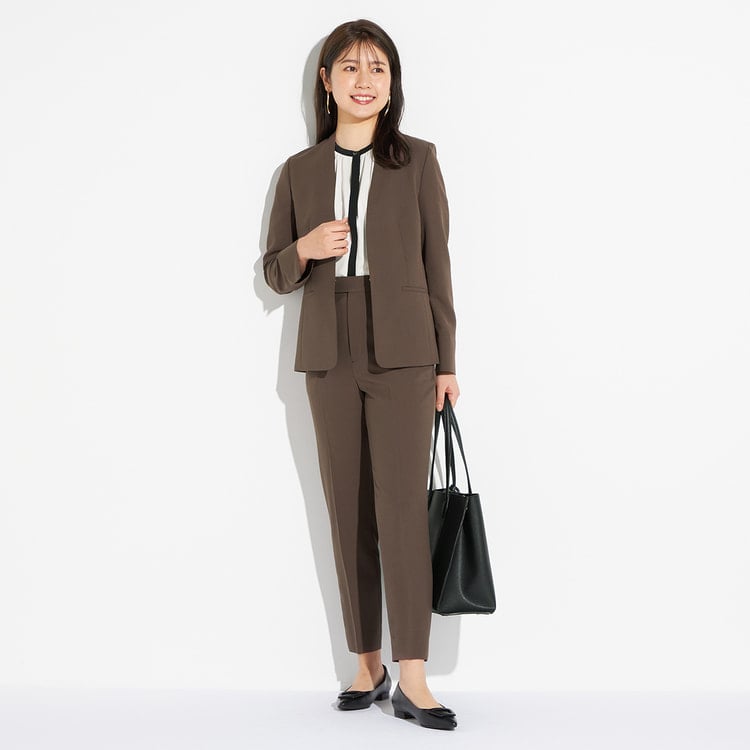 アウトレット】2wayストレッチ トロピカルノーカラージャケット 茶