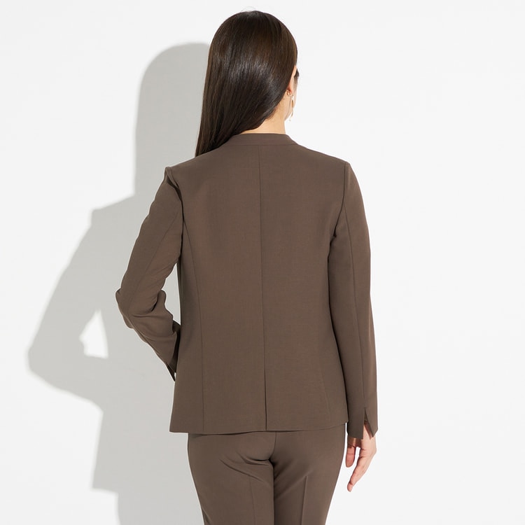 アウトレット】2wayストレッチ トロピカルノーカラージャケット 茶