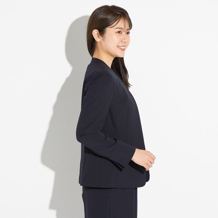 アウトレット】2wayストレッチ トロピカルノーカラージャケット 紺