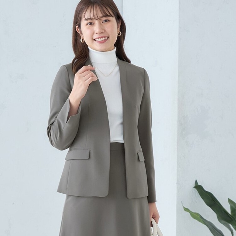 Oggiコラボ パウダリーツイル ノーカラージャケット モカ セットアップ