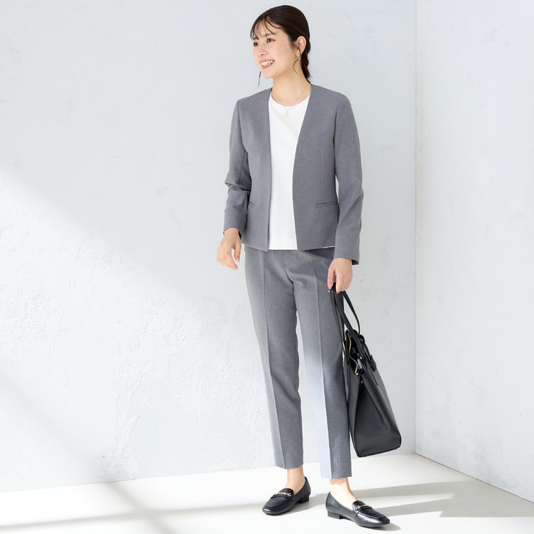 360°キレイ 2Wayストレッチノーカラージャケット グレー セットアップ