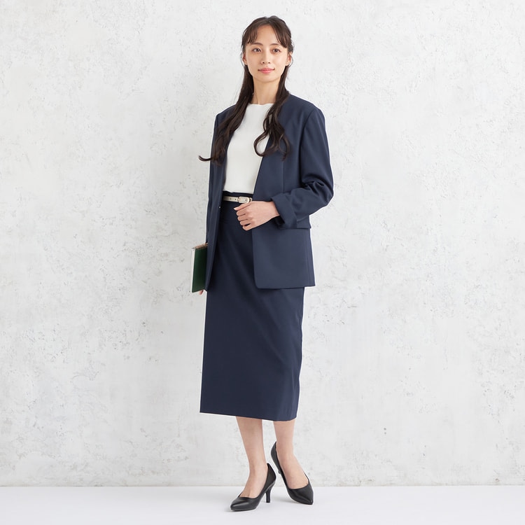 Oggiコラボ 2Wayストレッチツイル ノーカラージャケット 紺