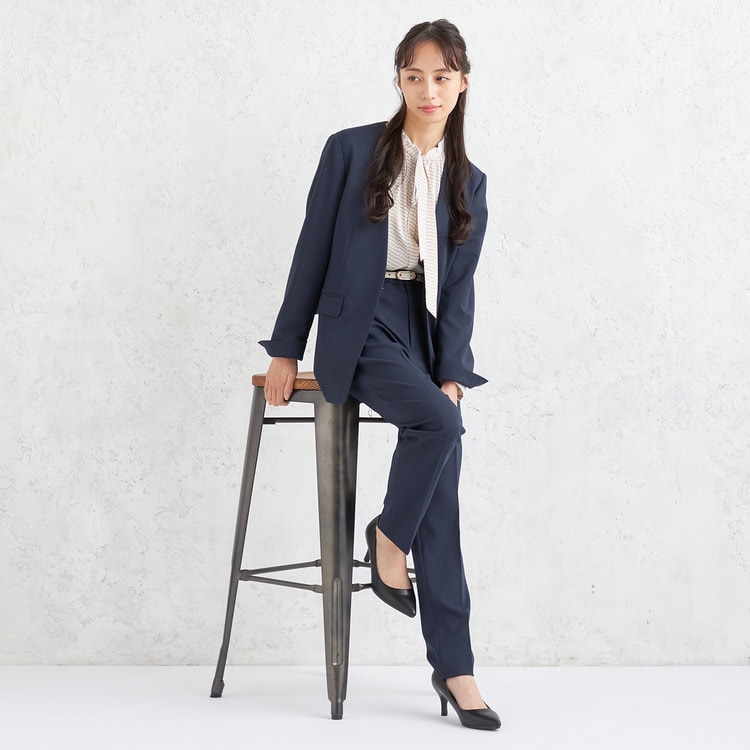 Oggiコラボ 2Wayストレッチツイル ノーカラージャケット 紺