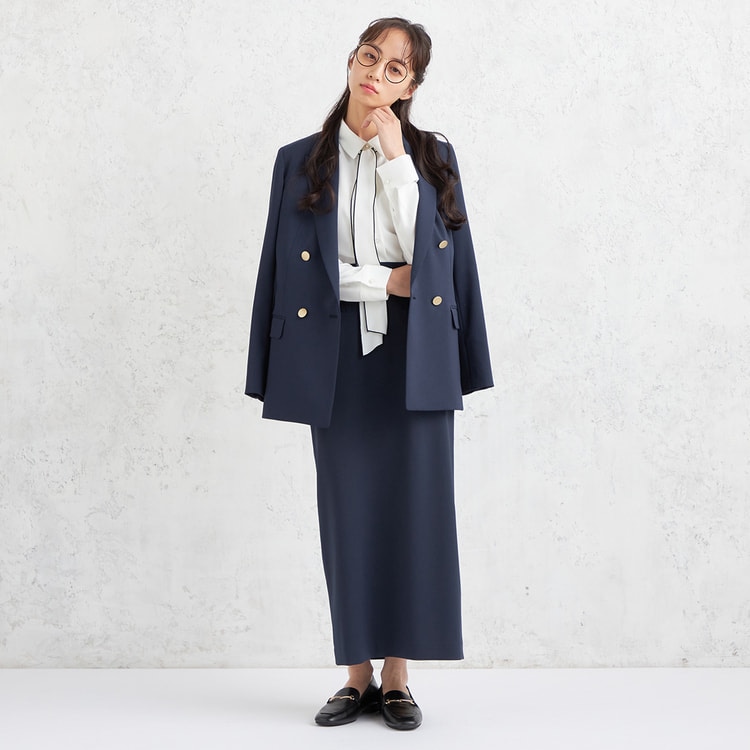 Oggiコラボ 2Wayストレッチツイル ダブルジャケット 紺 セットアップ