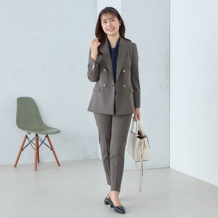 Oggiコラボ 2Wayストレッチツイル ダブルジャケット チャコールグレー