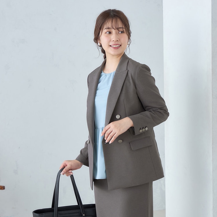 Oggiコラボ 2Wayストレッチツイル ダブルジャケット チャコールグレー