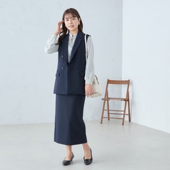 Oggiコラボ 2Wayストレッチツイル ベスト 紺 セットアップ着用可【AOKI