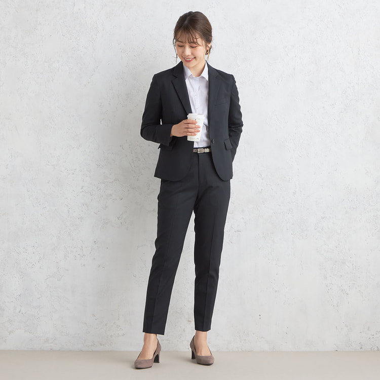 アウトレット】洗えるキレイスーツ テーラードジャケット 黒シャドー