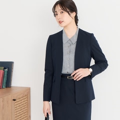 ライトストレッチ ノーカラージャケット 紺 セットアップ着用可【AOKI