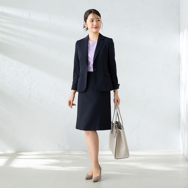 エアクール 洗えるキレイスーツ セミフレアスカート 紺 セットアップ