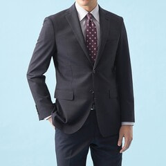 QOS】洗える 紺マイクロ ジャケット スリム LES MUES セットアップ