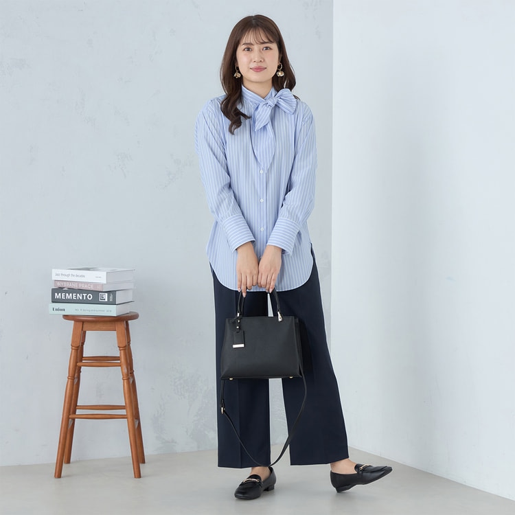 Oggiコラボ 2Wayストレッチツイル ワイドパンツ 紺 セットアップ着用可