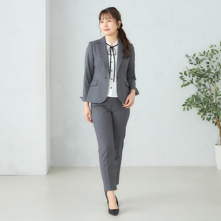 洗えるキレイスーツ 360°キレイ クロップドパンツ ブルーグレーピン