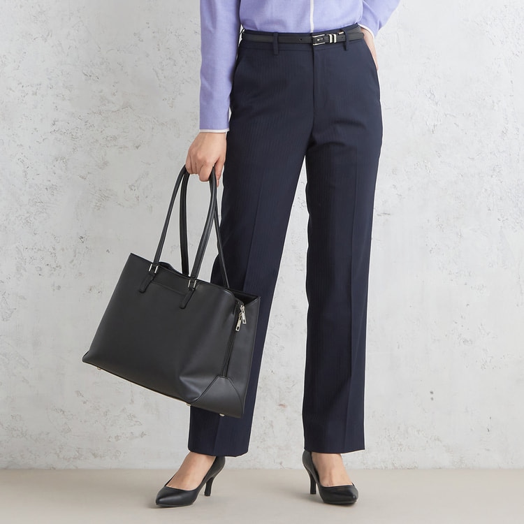 アウトレット】洗えるキレイスーツ ストレートパンツ 紺織柄ストライプ