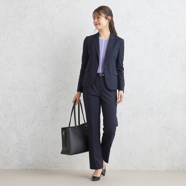 アウトレット】洗えるキレイスーツ ストレートパンツ 紺織柄ストライプ