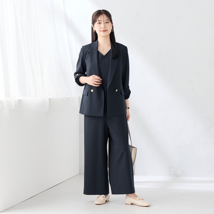 リランチェストレッチ ジャンプスーツ 紺 セットアップ着用可【AOKI