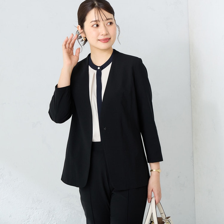 パジャマスーツ】 RENU 七分袖ノーカラージャケット セットアップ着用